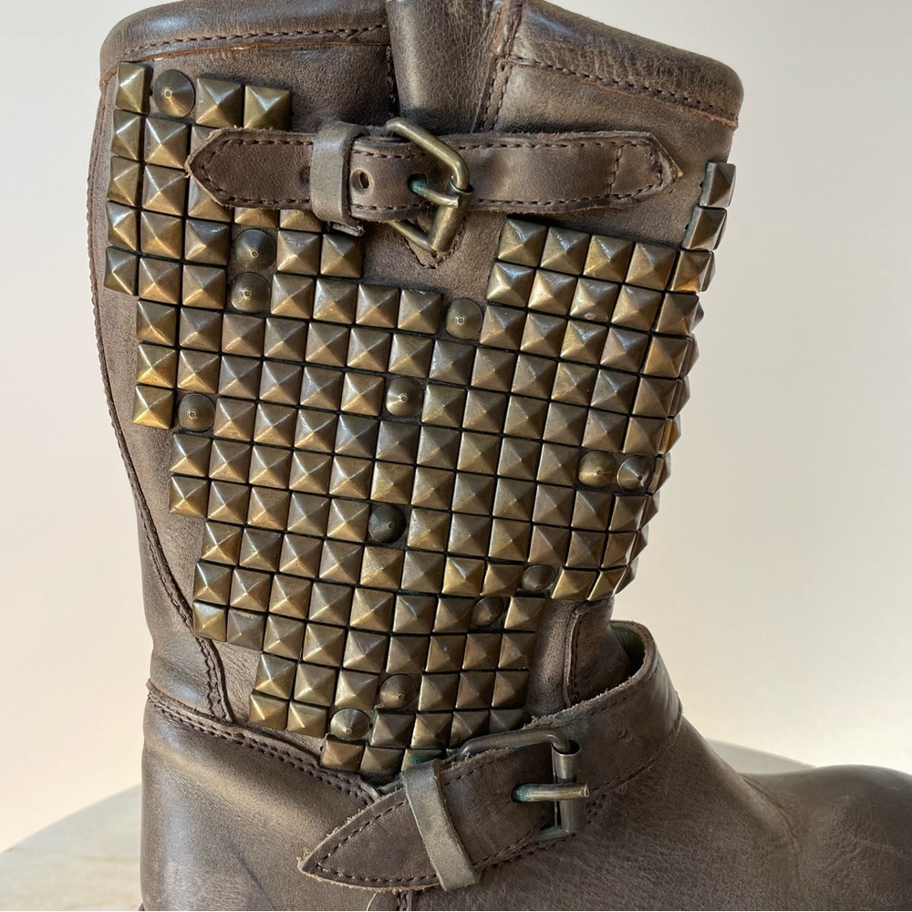 Ash Studded Engineer Moto Boot in Distressed Brown Leather, Size 6 - Picture 9 of 14